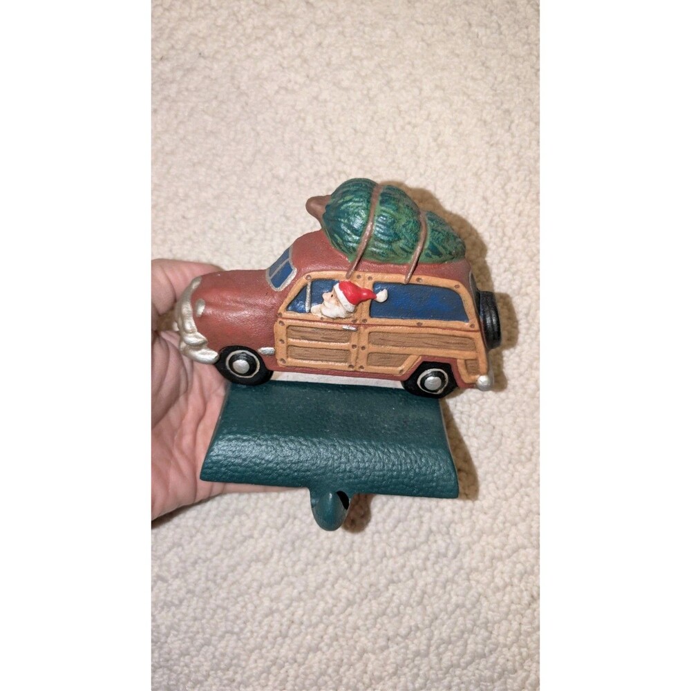 Vintage ddie Bauer Station Wagon Christmas Tree Stocking Holder Hanger Cast Iron